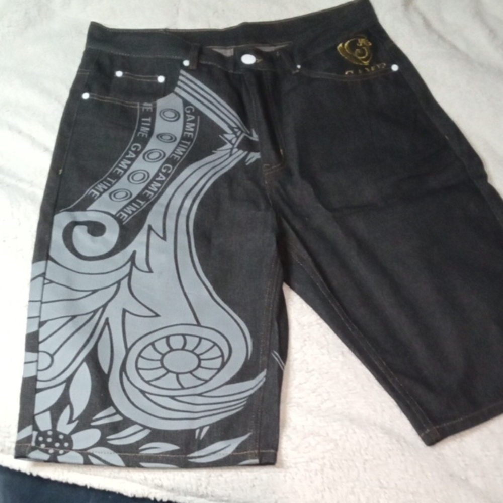 Game Time Black and Gray Jean Shorts